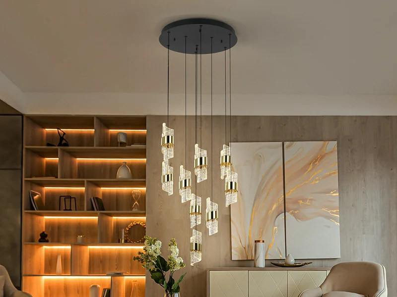 Lámpara de techo colgante Schuller Iliada 9 luces negro y oro 3000K Ø53cm