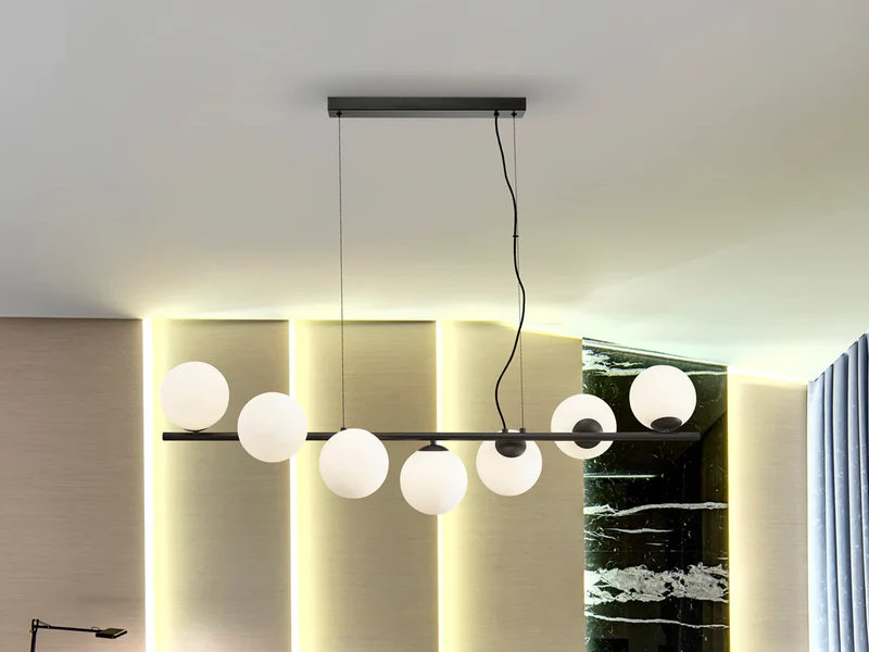 Lámpara de techo colgante bolas Schuller Inoa 7 luces negro y ácido opal