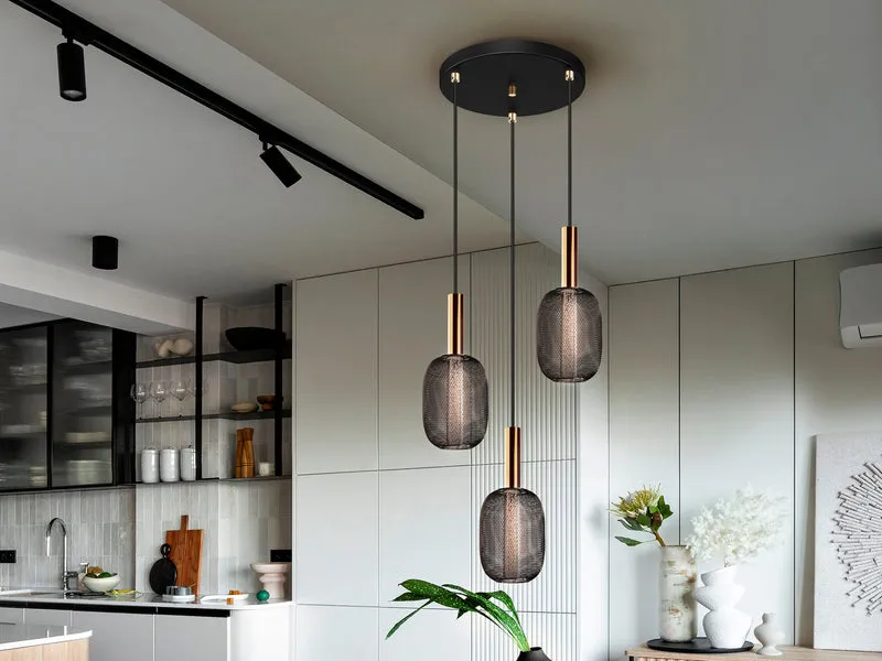 Lámpara de techo colgante Schuller Micrón 3 luces oro y negro 3000K Ø36cm