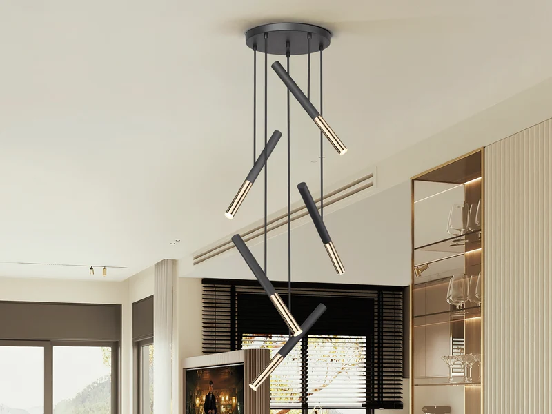 Lámpara de techo colgante Schuller Edna 5 luces negro y oro brillo 3000K Ø43cm
