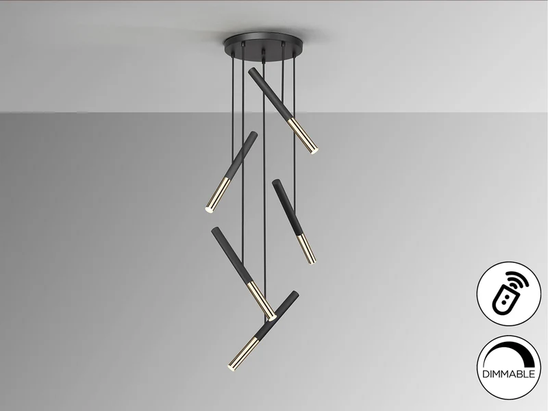 Lámpara de techo colgante Schuller Edna 5 luces negro y oro brillo 3000K regulable 451052D