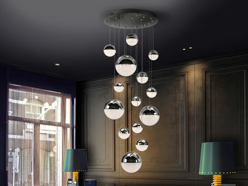 Lámpara de techo colgante bolas Schuller Sphere grande 14 luces cromo 3000K regulable 793269D
