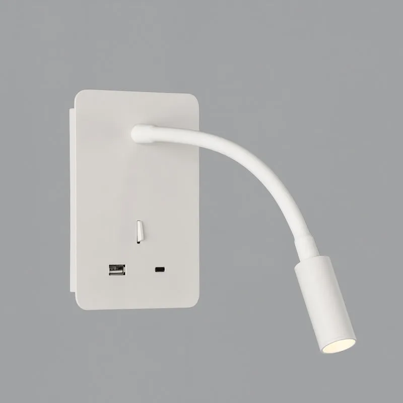 ACB Senda Aplique LED blanco texturado 3W 3000K interruptor orientable USB C A3835001B para dormitorio y pasillo