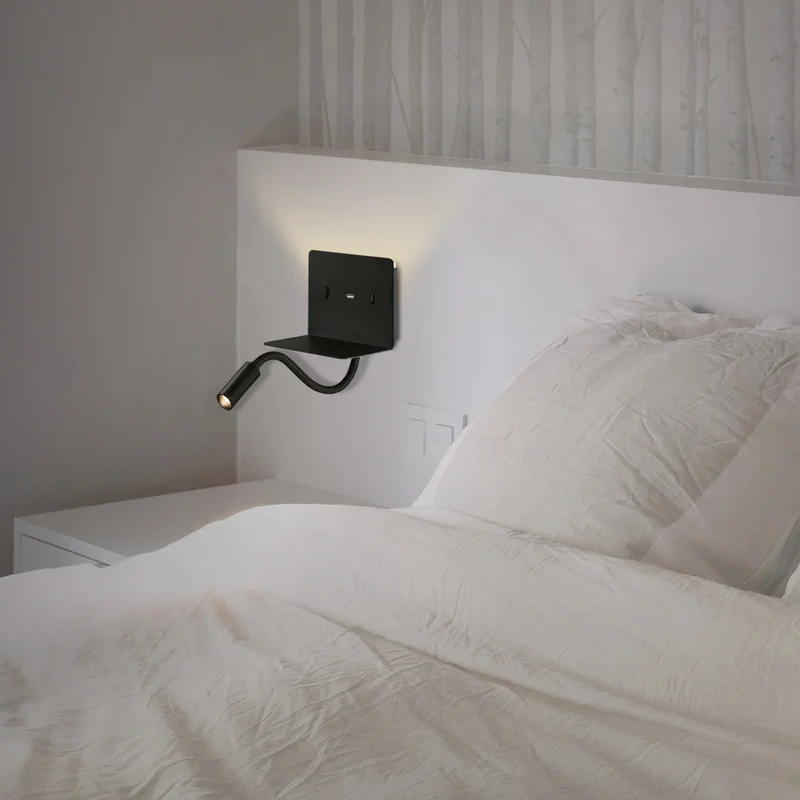 ACB Calma Aplique LED Negro 6W + 3W 3000K interruptores orientable USB C A3836001N