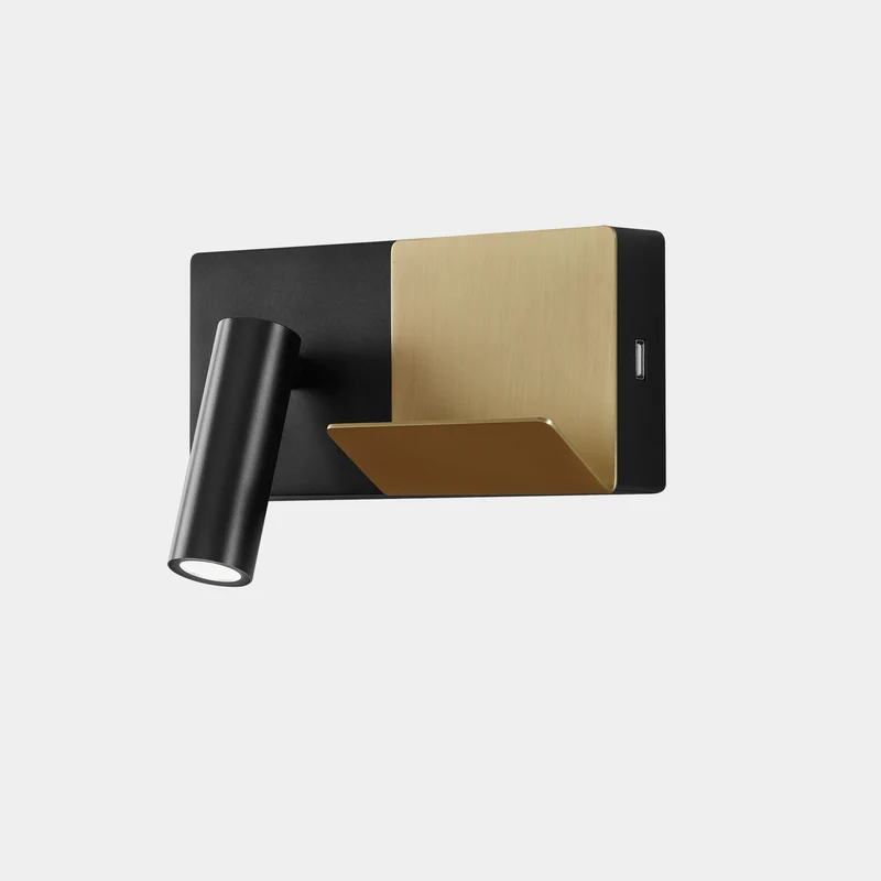 Aplique de pared con lector LedsC4 E-lamp Mini LED negro 2700K 05-8329-05-DN