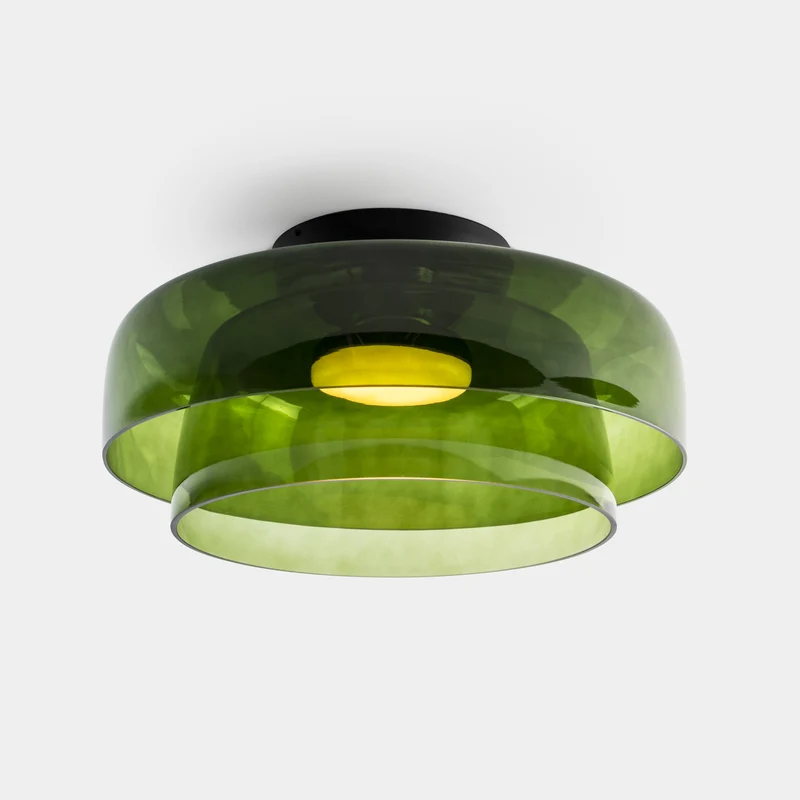 Plafón LedsC4 Levels Ceiling LED 2 luces negro verde CCT regulable DALI Ø42+Ø32cm 15-A141-05-08