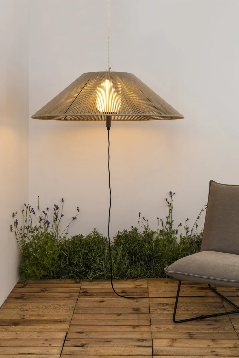 Lámpara colgante de exterior Faro Saigon 64cm E27 LED gris y beige IP65 opal out 71584-10