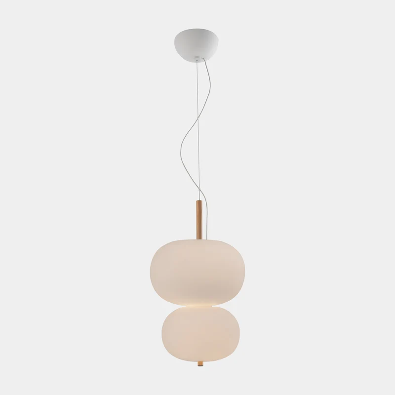 Lámpara de techo colgante bolas LedsC4 Ilargi Doble Lamp LED madera clara 2700K 00-6461-93-F9