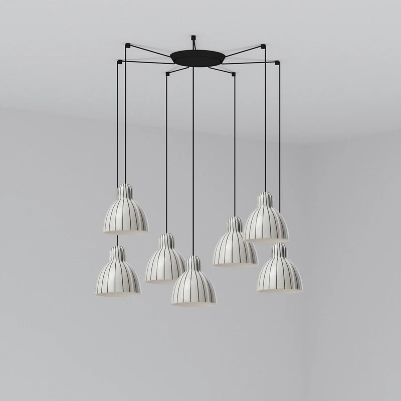 Lámpara de techo colgante Faro Venice 7 luces E27 LED blanco y negro brillo 64255-114-7L