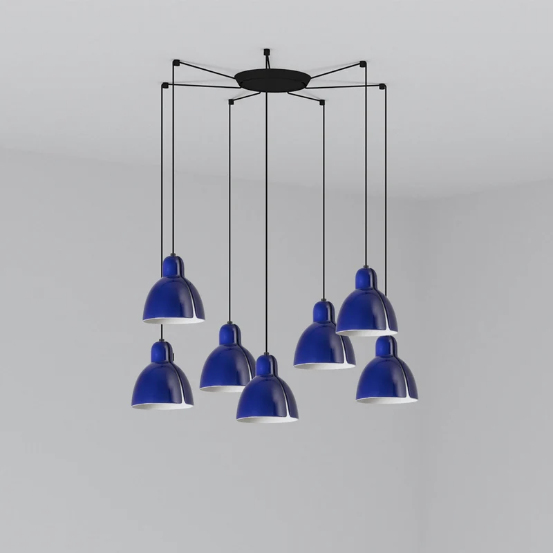 Lámpara de techo colgante Faro Venice 7 luces E27 LED azul brillo 64255-115-7L