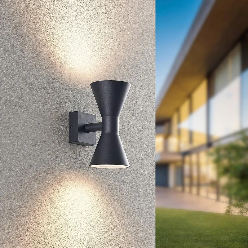 Aplique de exterior Trio Ardas 2 luces negro mate arriba y abajo IP44 212560232