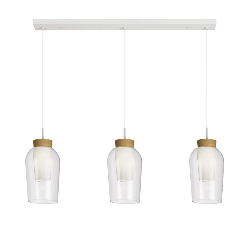 Mantra Nora Lámpara de techo colgante 3 luces blanco/madera 8277