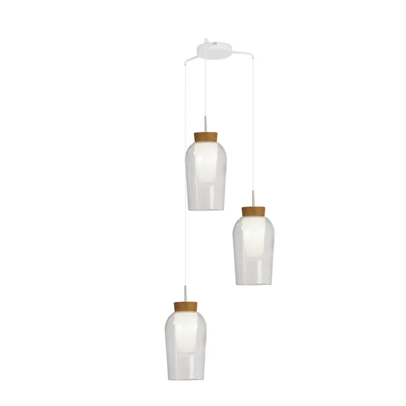 Mantra Nora Lámpara de techo colgante 3 luces blanco/madera 8276 para salón y comedor