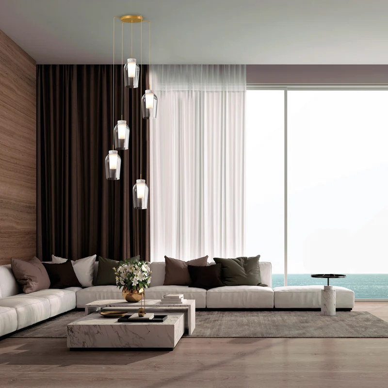 Mantra Nora Lámpara de techo colgante 5 luces cristal oro y blanco 8395