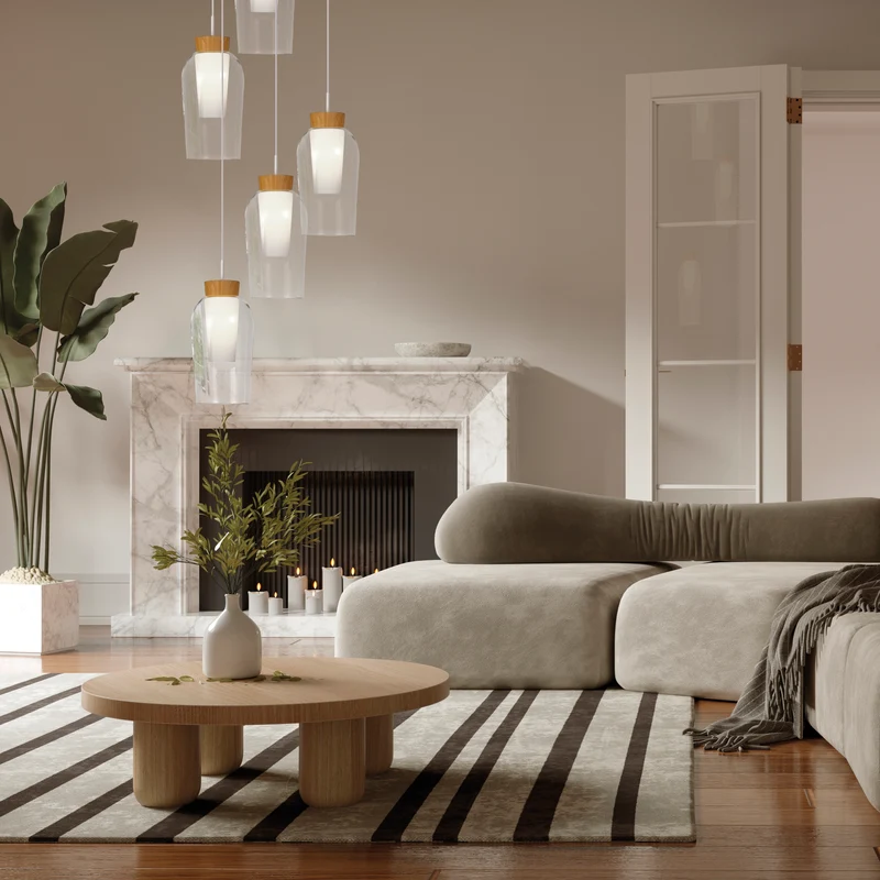 Mantra Nora Lámpara de techo colgante 5 luces blanco/madera 8275 para comedor y cocina