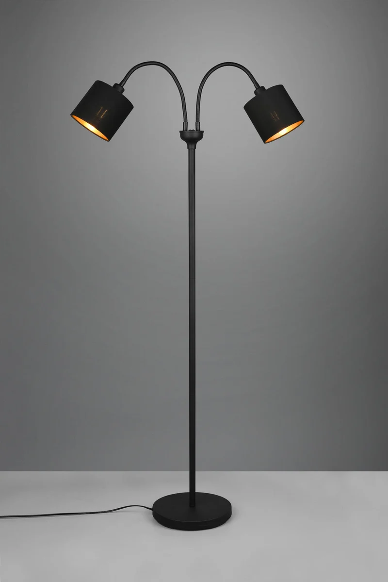 Lámpara de pie Trio Tommy 2 luces negro mate y dorado 130cm R46332079