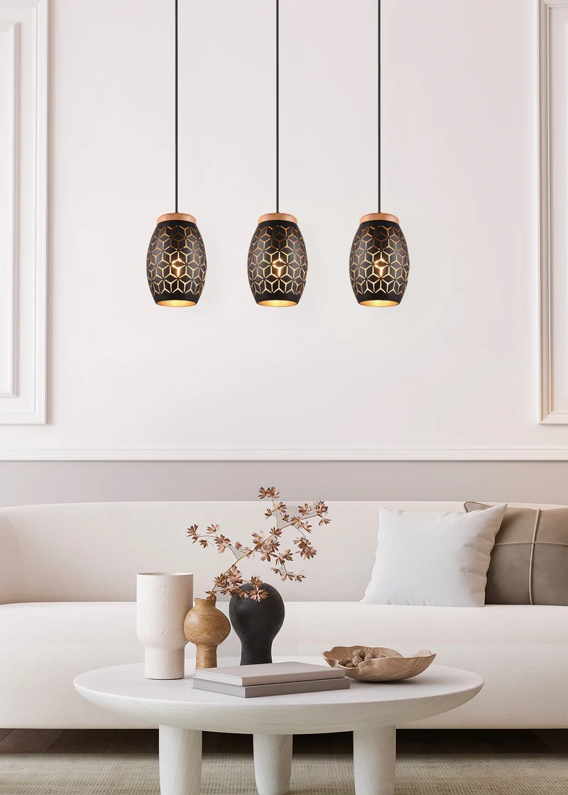 Lámpara de techo colgante Trio Bidar 3 luces negro y dorado 150cm R31573080