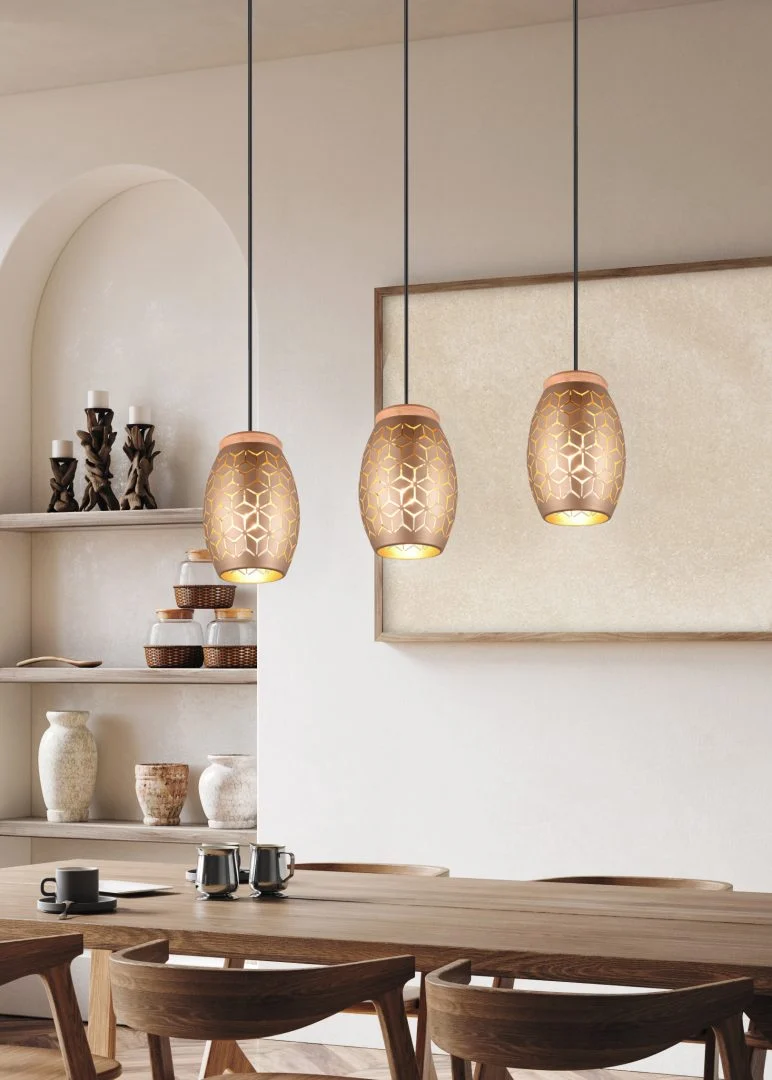 Lámpara de techo colgante Trio Bidar 3 luces marrón café 150cm R31573065