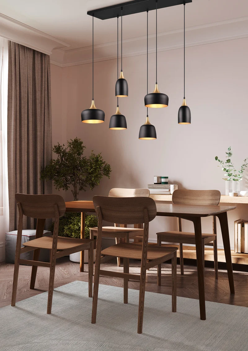 Lámpara de techo colgante Trio Chiraz 6 luces negro mate 150cm 310500632