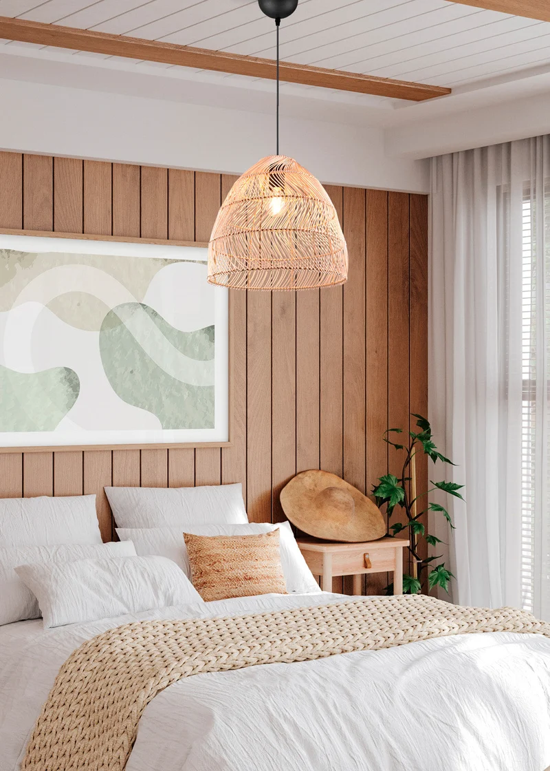 Lámpara de techo colgante Trio Rike ratán natural 150cm R31131036
