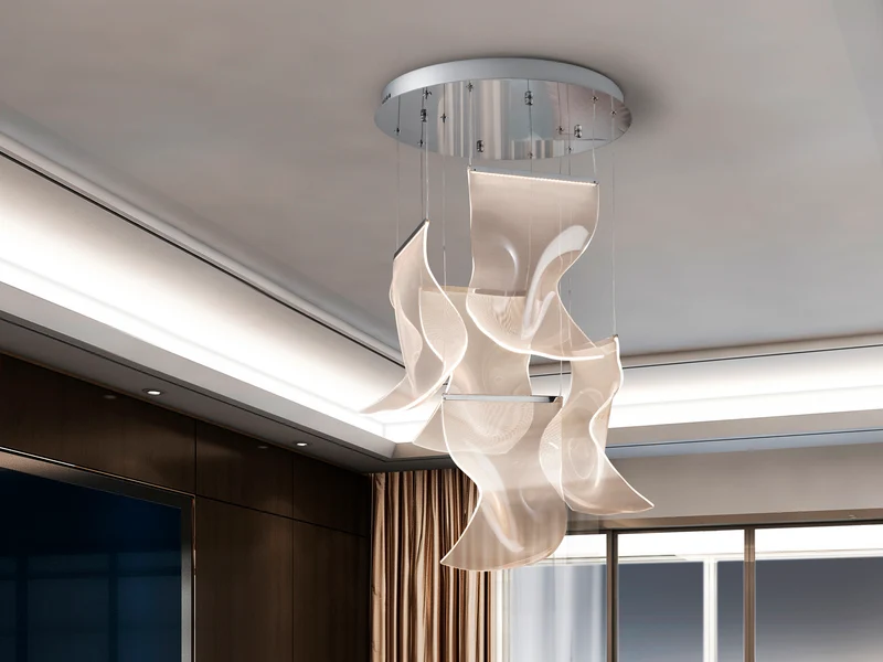 Lámpara de techo colgante Schuller Velos 5 luces cromo y micro 3000K Ø50cm 609531N