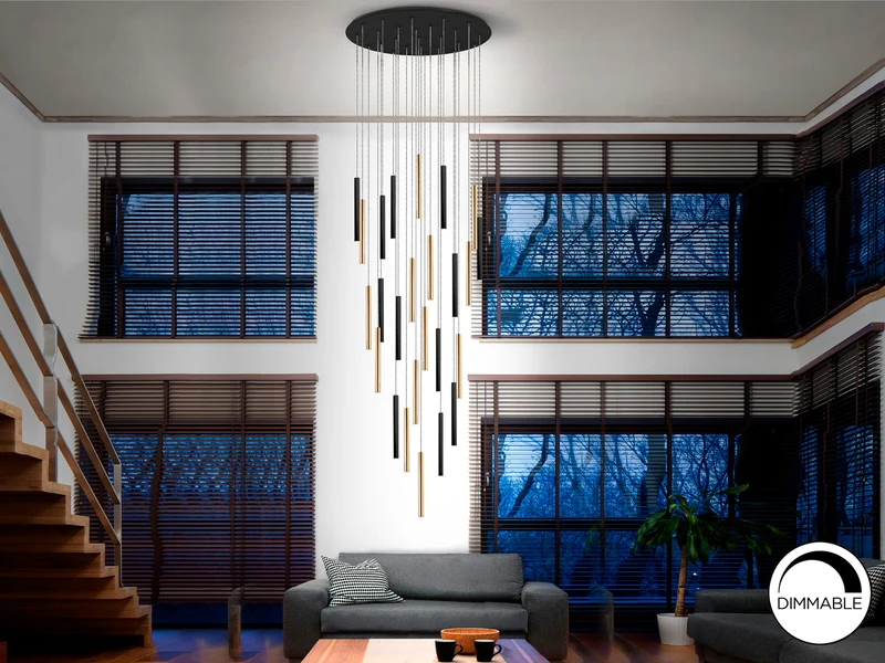 Lámpara de techo colgante Schuller Varas grande 25 luces negro y oro brillo 3000K