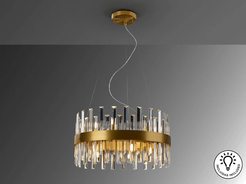 Lámpara de techo colgante Schuller Grace 14 luces oro Ø55cm