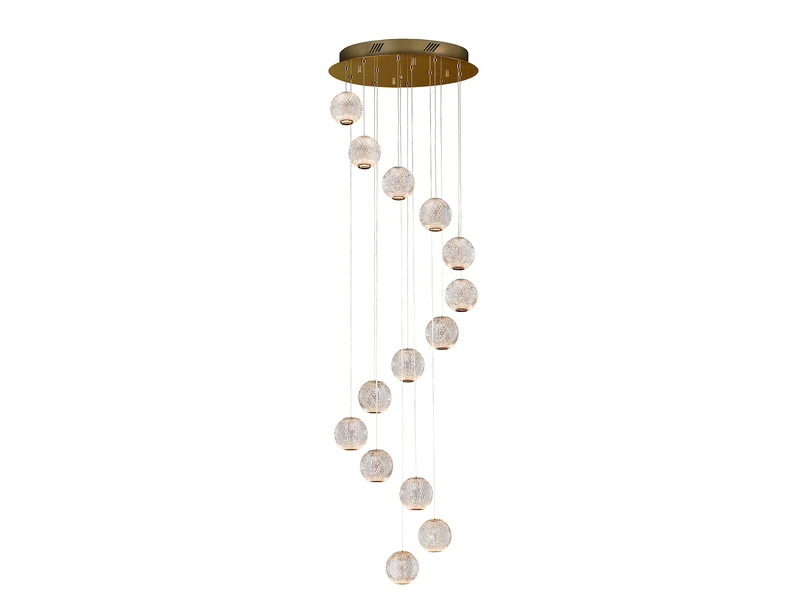 Lámpara de techo colgante bolas Schuller Austral grande 14 luces oro 3200K Ø50cm
