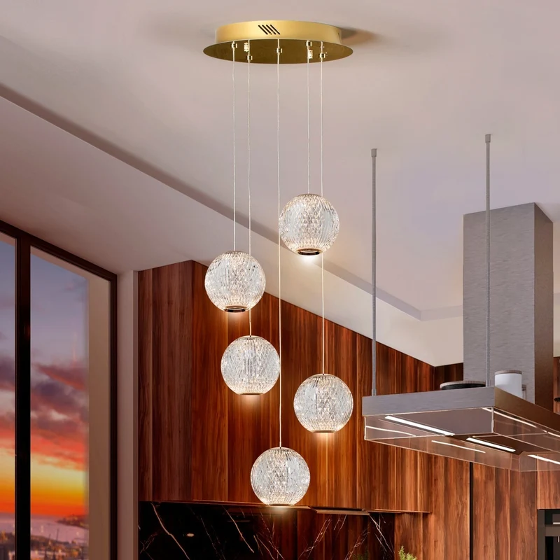 Lámpara de techo colgante bolas Schuller Austral 5 luces oro 3200K Ø32cm