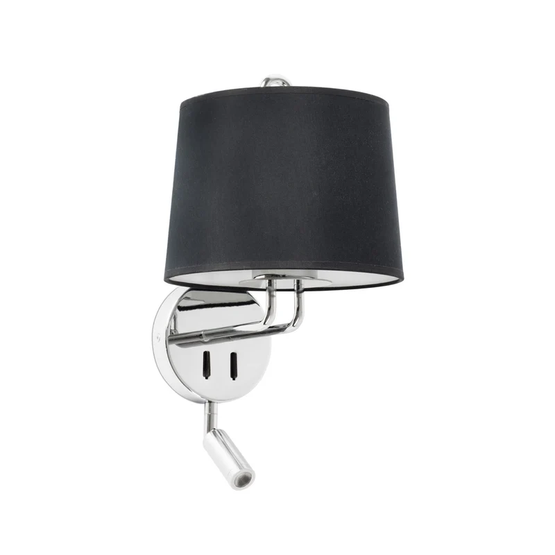 Lámpara de pared aplique Faro Montreal con lector E27 LED cromo y negro 24033-03