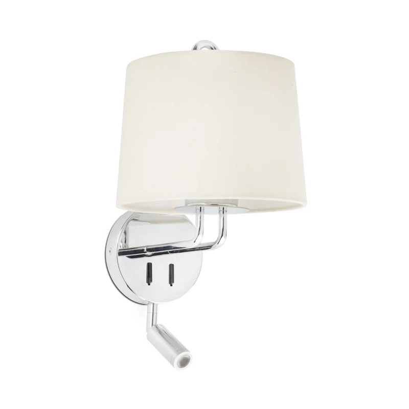 Lámpara de pared aplique Faro Montreal con lector E27 LED cromo y beige 24033-02 para dormitorio