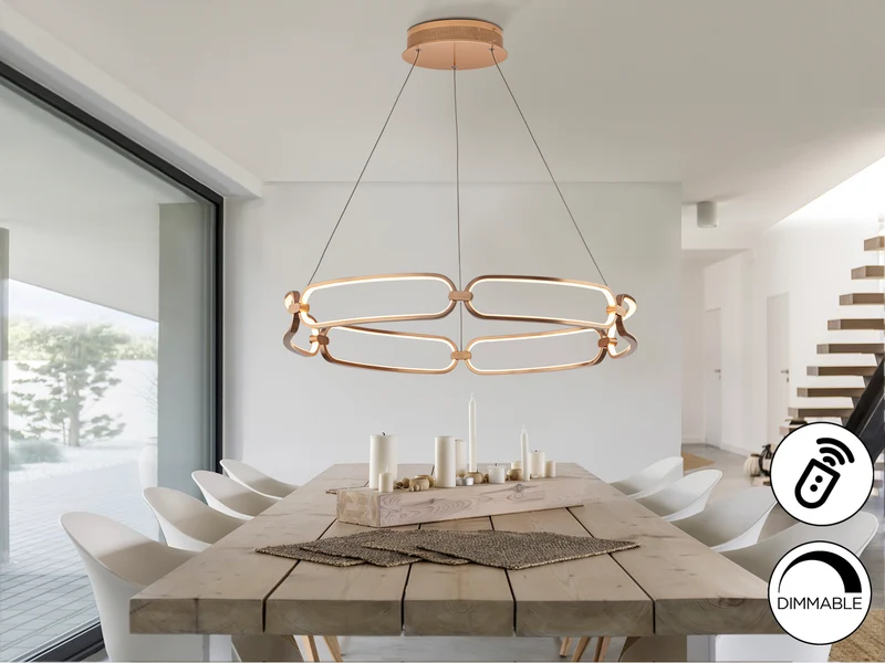 Lámpara de techo colgante Schuller Colette oro rosa 3000K regulable con mando Ø80cm 786966D