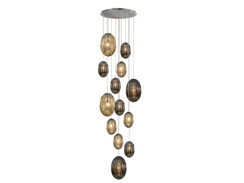 Lámpara de techo colgante Schuller Ovila grande cromo y gris regulable con mando 752459D