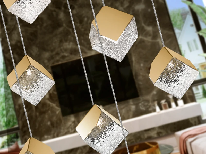 Lámpara de techo colgante Schuller Priscila grande 12 luces dorado y texturizado acero