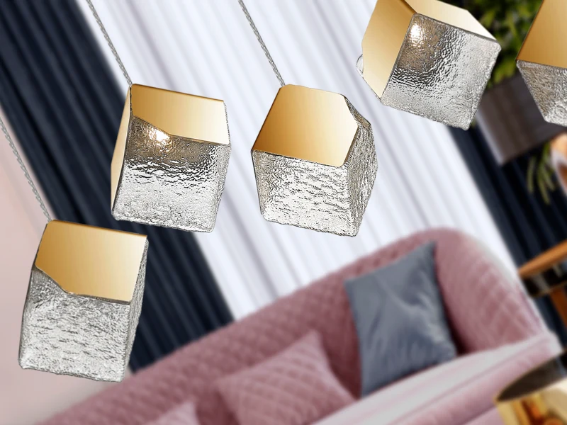 Lámpara de techo colgante Schuller Priscila 5 luces dorado y texturizado acero
