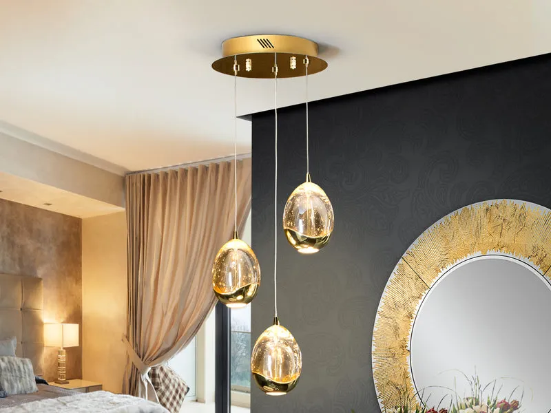 Lámpara de techo colgante Schuller Rocío 3 luces dorado y champán 3000K