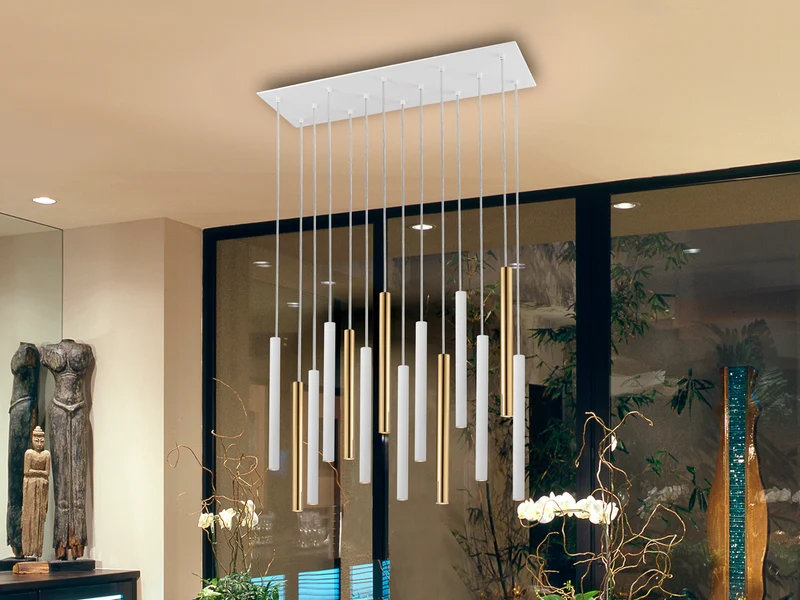Lámpara de techo colgante Schuller Varas oro brillo y blanco regulable con mando 373437D