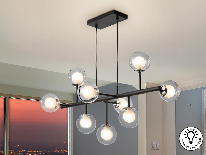 Lámpara de techo colgante bolas Schuller Altais 9 luces negro y cromo