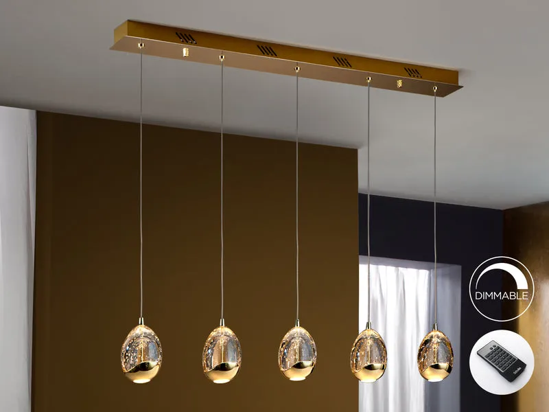Lámpara de techo colgante Schuller Rocío dorado y champán con burbujas regulable 783627D