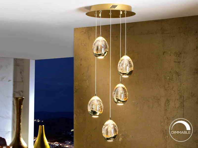 Lámpara de techo colgante Schuller Rocío 5 luces dorado y champán 3000K