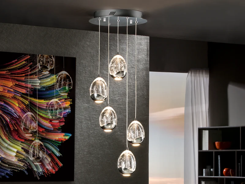 Lámpara de techo colgante Schuller Rocío 5 luces transparente y cromo 3000K