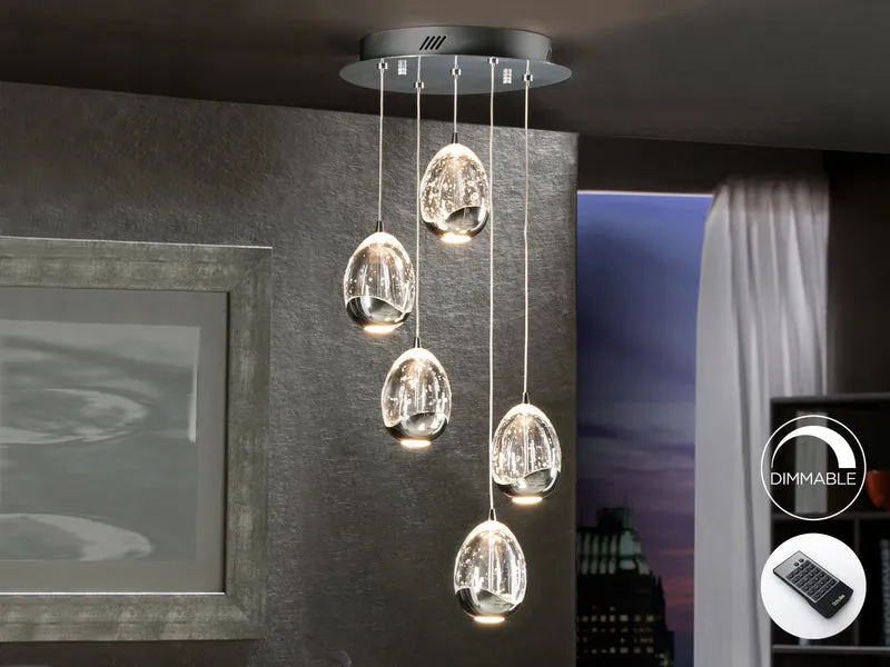 Lámpara de techo colgante Schuller Rocío 5 luces cromo 3000K regulable con mando 783517D
