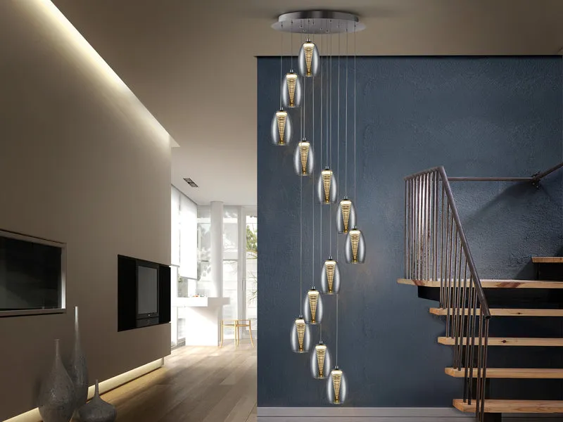 Lámpara de techo colgante Schuller Nebula grande 12 luces cromo y espejado 3000K