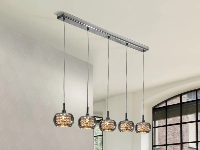 Lámpara de techo colgante Schuller Arián 5 luces brillo. espejado acero