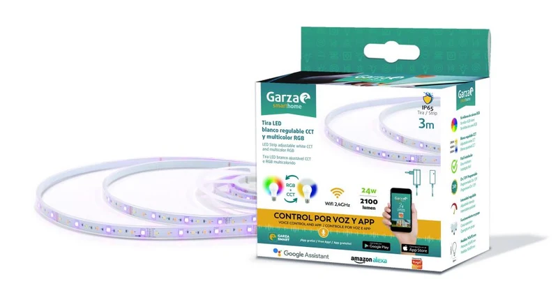 Garza 401278 Smarthome Tira LED WiFi CCT + RGB 24w IP65 de 3 metros inteligente, control por voz y Alexa