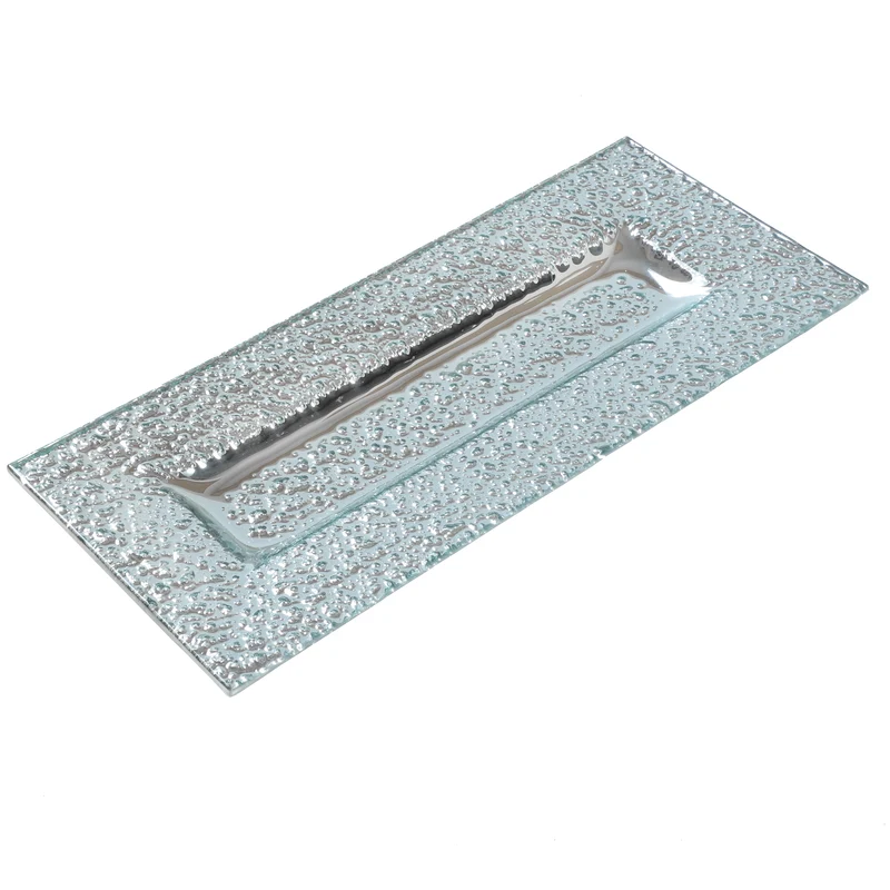 YQ6241P Platón Alargado Pebbles Plata 15.5(P)X35(L) Cm.