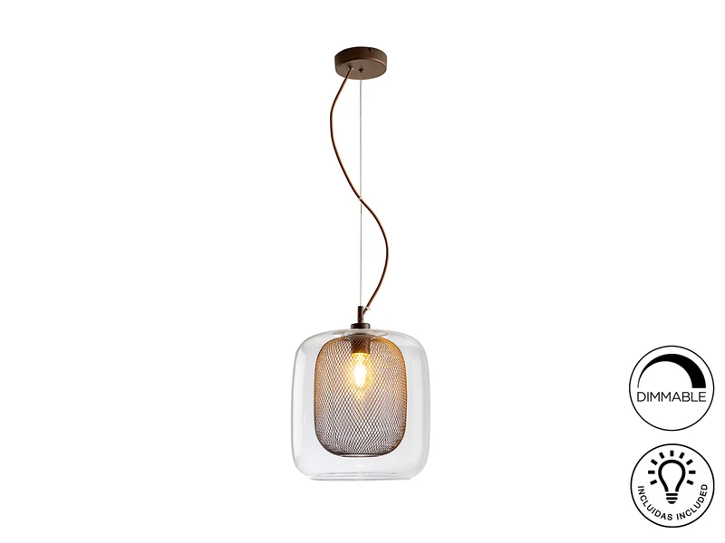 Lámpara de techo colgante Schuller Fox grande 1 luz transparente y chocolate