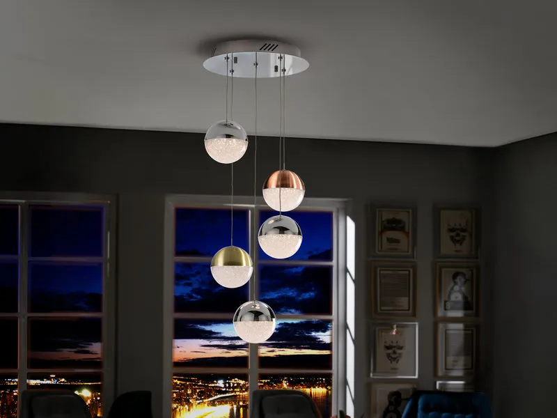 Lámpara de techo colgante bolas Schuller Sphere 5 luces cromo y latón 3000K Ø33cm