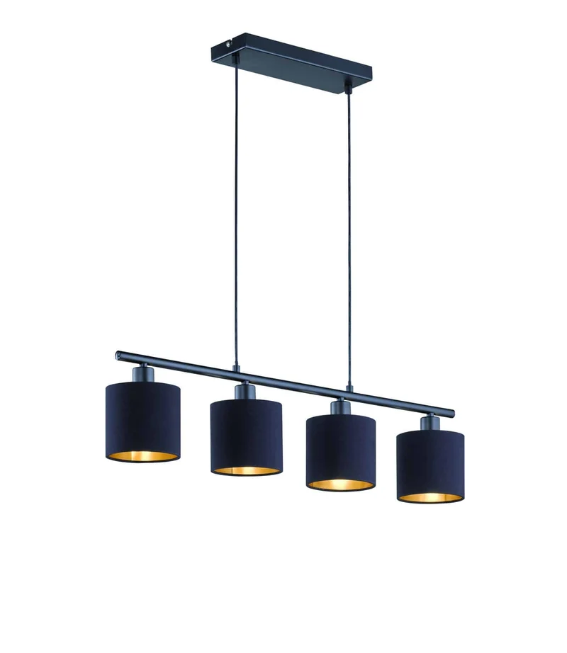 Lámpara de techo colgante Trio Tommy 4 luces negro mate y dorado 150cm R