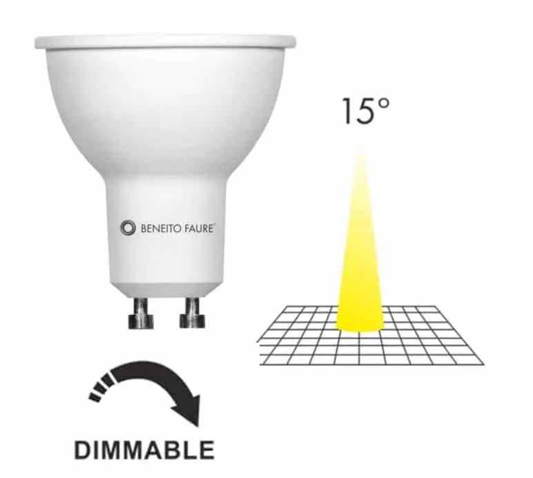 Beneito & Faure Dicroica Bombilla LED 7W regulable GU10 Cálida 15º 4672